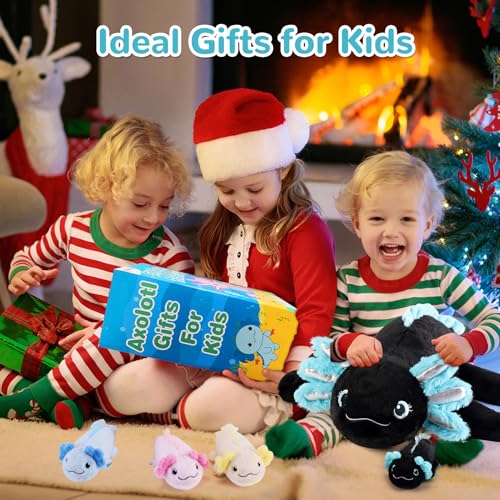 Image of gnomantic Axolotl Stuffed Animals with Babies Inside, Mommy Toy for Kids | 5-Piece set: 1 mommy axolotl + 4 baby axolotls inside. Unzip belly to reveal surprise babies. Ultra-soft, ages 3-8.