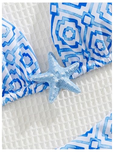 MakeMeChic Women's Bikini Sets Geo Print Ring Linked Halter Summer Bathing Suits4