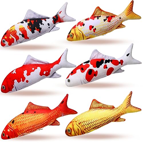 Barydat 6 Pcs 12 Inch Fish-Shaped Soft Cat Cushions Pillow Realistic Pet Carp Play Pillow for Cats...