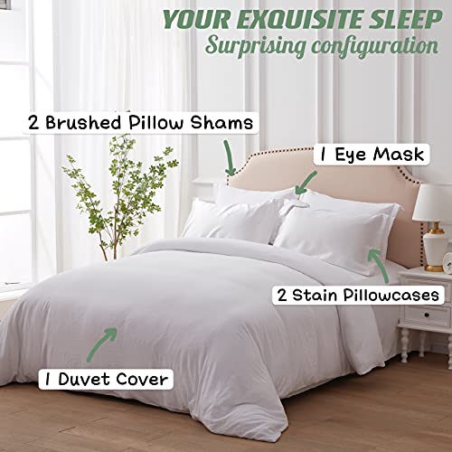 Semech Duvet Cover Queen Size White Microfiber Comforter Cover Set 5 Piece With Eye Mask And Zipper, 2 Brushed Pillow Shams And 2 Satin Pillowcases - 90X90 Inches #TOP1