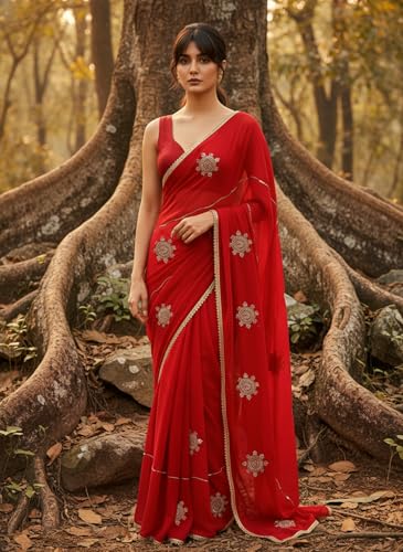 Image of Glory Sarees Women's Georgette Silk Heavy Beads & Sequin Embroidery Work Saree With Blouse Piece (Beads Work103 Parent)