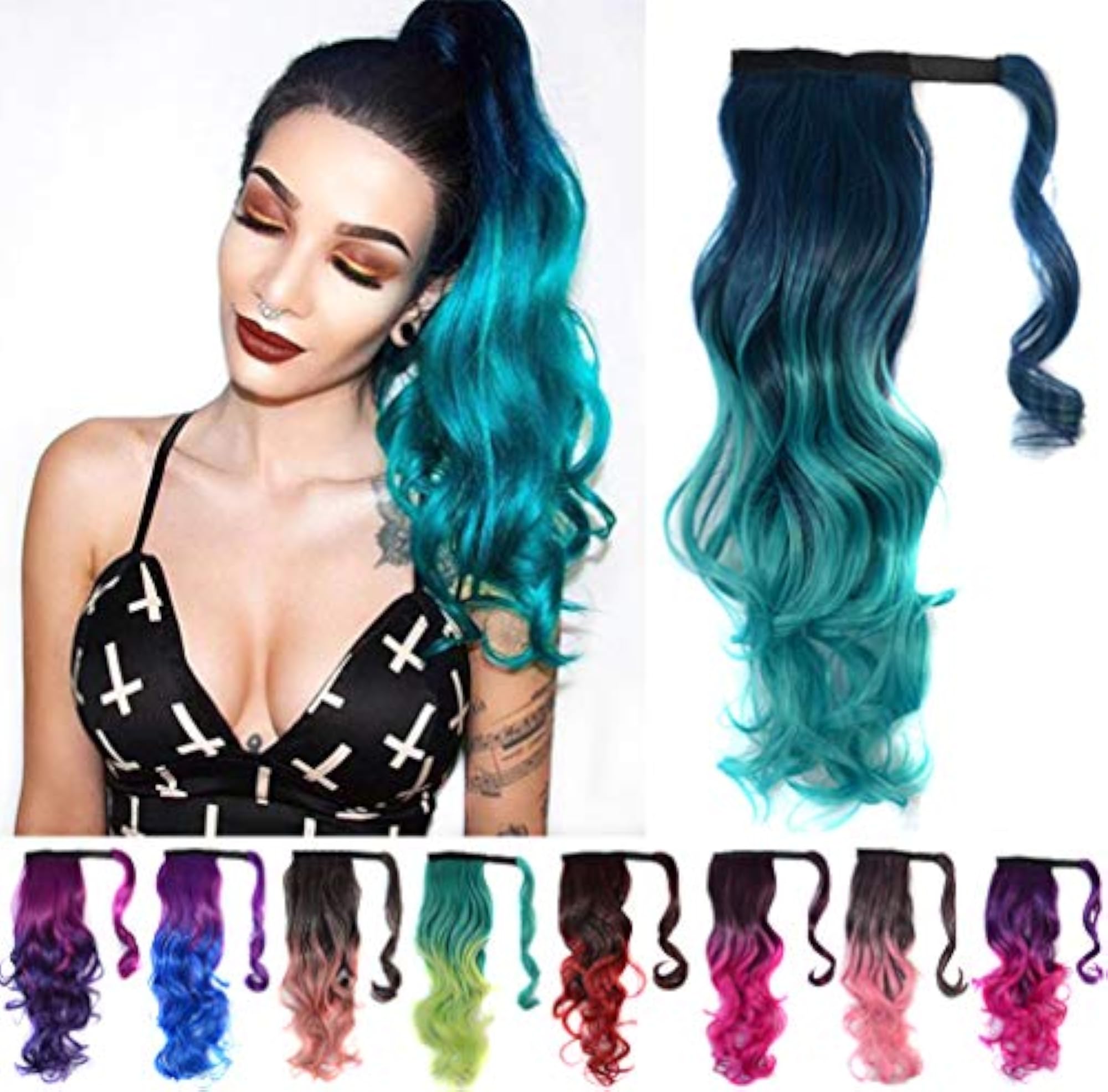 Colorful Ombre 2 Tone Ponytail Hair Extension