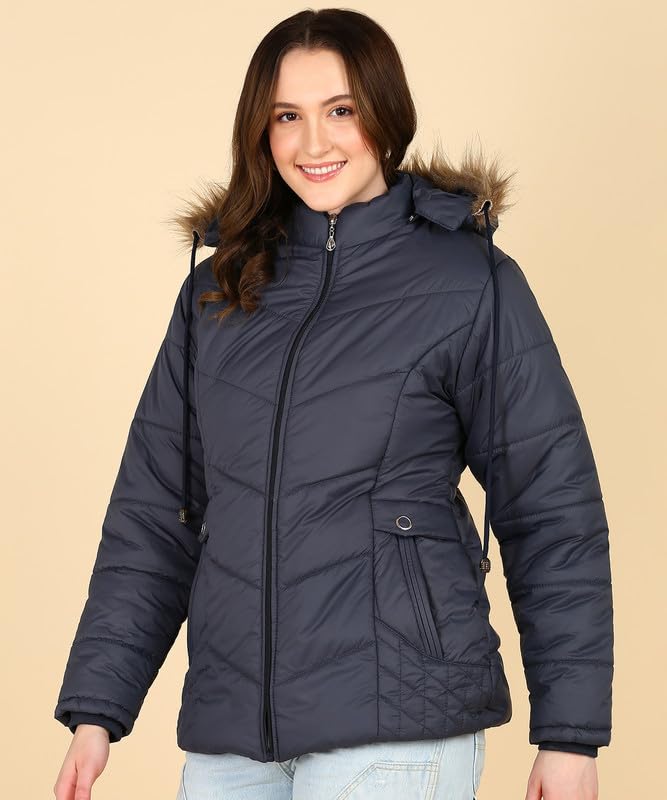 Image of ELLIPSE Nylon Full Sleeve Solid Casual Fashionable And Stylish Winter Jacket For Women's