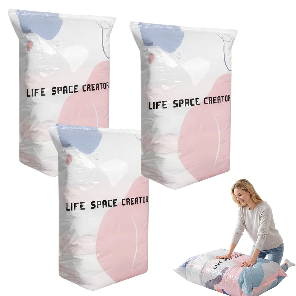 Vacuum Storage Bags, 2026 Upgrade Vacuum Pack Bags for Clothes, Space Saver Bags for Clothes Duvet Travel and Home, Home Reusable Storage Bags Save More Space (3Pcs, 100x80x30CM)