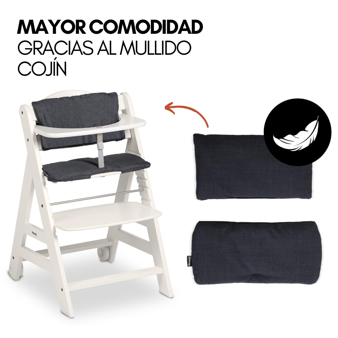 hauck Beta Newborn Set de Trona de Madera para Bebés - Tronas Evolutivas para Recién Nacidos con Hamaca Premium Cojín y Bandeja - Silla Alta Niños Comedor - Blanco