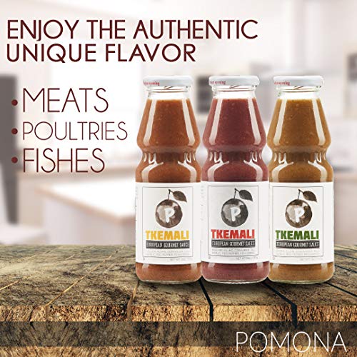 PMONA Tkemali Georgian European Gourmet Sauces, 13 oz Bottle, 3Count Variety Pack Red, Green,Yellow Sour Plum Sauces, Gluten-Free, Kosher Certified Condiments, Preservative Free NEW & IMPROVED RECIPE