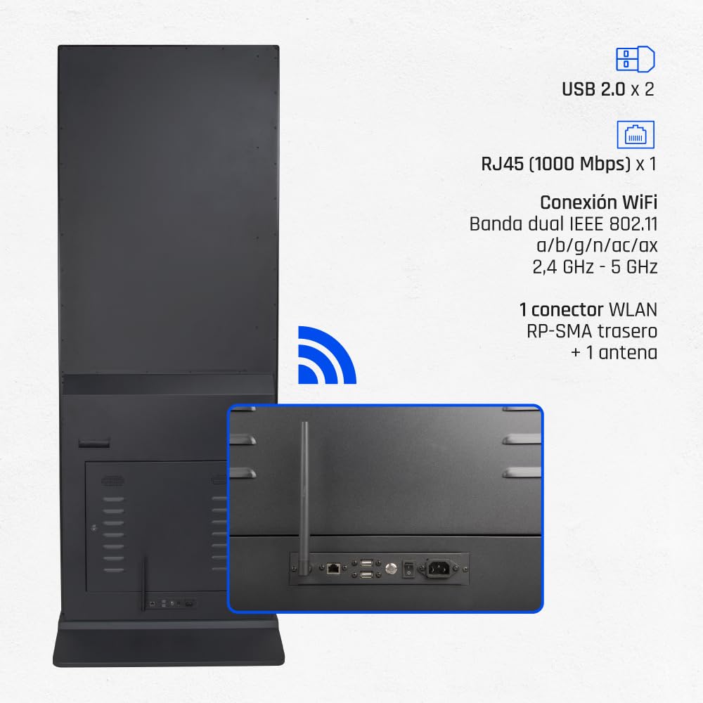 iggual Tótem Digital Interactivo Orchid 55" 4K UHD Alto Brillo-Pantalla Profesional de Señalización y Publicidad Táctil-Procesador i3-1115G- Windows 11 Pro-8GB RAM + 128GB SSD-WiFi 2x10W Altavoces