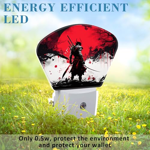 Image of Japanese Cool Samurai Night Light Samurai Nightlight Plug into Wall with Dusk to Dawn Sensor for Kid Girls Boys Women Men Room, Hallway, Kitchen, Bathroom, Stairs Decor