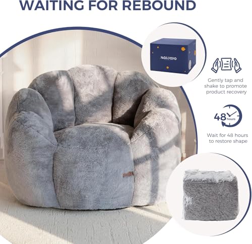 MAXYOYO Bean Bag Chair for Adults, Floral Shaped Bean Bag Sofa, Ultra Soft Faux Fur Floor Sofa, Reading Chair Lazy Couch for Living Room Bedroom, Dark Grey, Single by MAXYOYO - Image 8