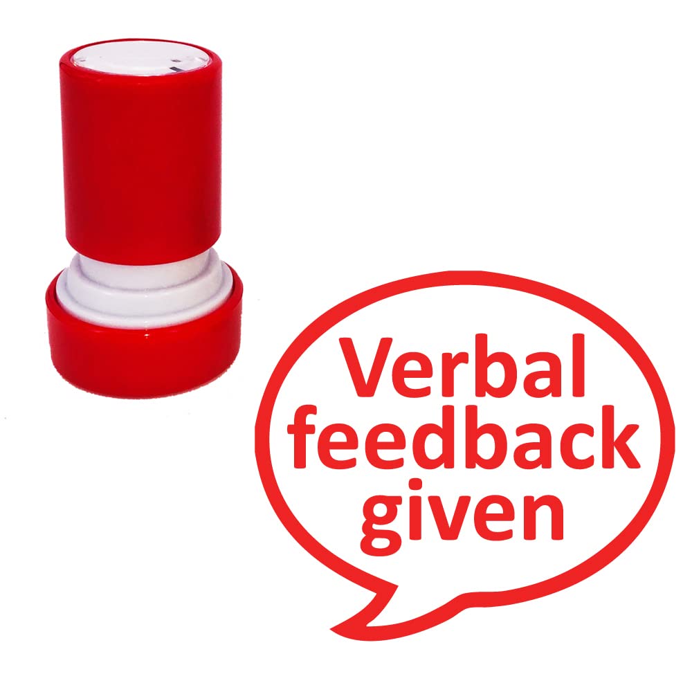 Red Verbal Feedback Given Teacher Stamp. Self-Inking, 22Mm, Reinkable, Quality Stamper For Marking. Ink