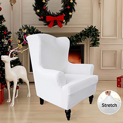 Image of Easy-Going Stretch Wingback Chair Sofa Slipcover Snow White | 1-Piece Sofa Cover Furniture Protector Couch Soft with Bottom, Spandex Jacquard