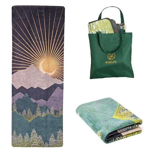 Image of Wiselife MicroFiber & Natural Rubber Foldable Yoga Mat + Carry Strap | Extra Thick Extra Long,Extra Wide Exercise floor Mat For Gym, Workout, Fitness | Natural Rubber Yoga Mat (1MM, Arabian Night)