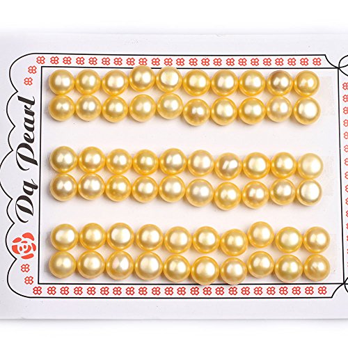 GEM-Inside 8mm Size 30 Pairs Yellow Pearls Half Drilled Freshwater Pearls Loose Beads Handmade Beads for Jewelry Making Stud Earring Jewelry Beading Supplies for Women