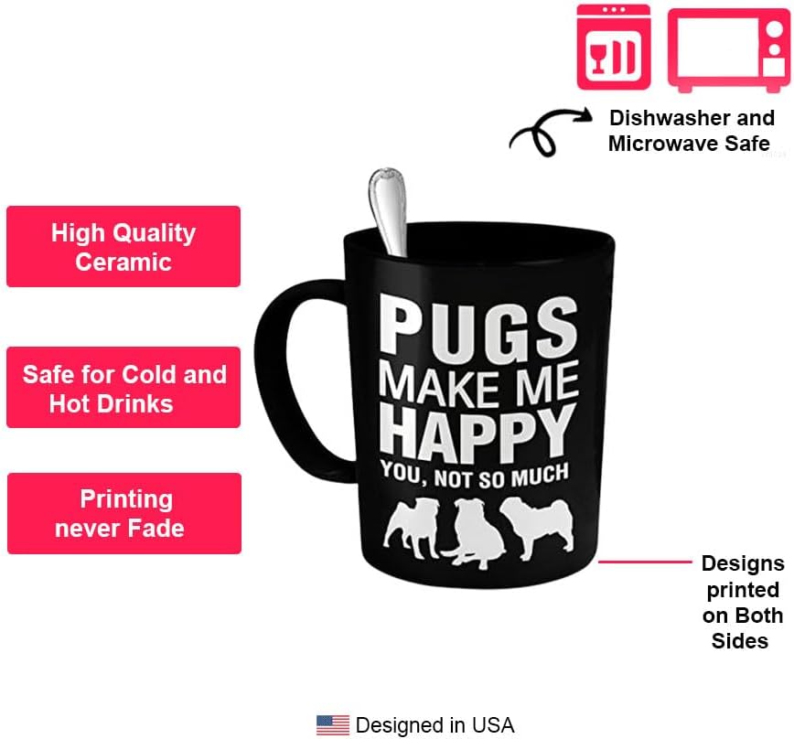 Miniatura 3 de DogsMakeMeHappy Taza de Pug - Taza de café Pug - Pugs Make Me Happy - Regalos de Pug