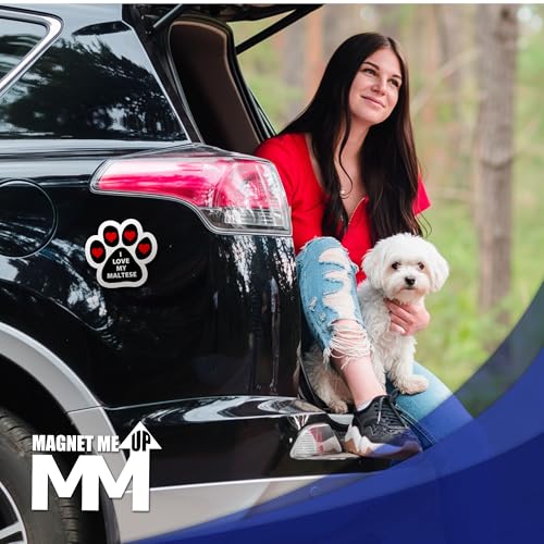 Image of Magnet Me Up I Love My Maltese 5x5 Inches Magnetic Decal for Cars, Trucks and SUVs - Pawprint Shape Car Magnet Ideal Accessories Gift for Dog Lover, UV Printed Weatherproof Vinyl, Made in USA