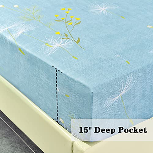 Image of JSD Blue Floral Printed Sheet Set Cal King Deep Pocket | 4 Piece Soft Botanical Microfiber Sheets, OEKO-TEX Certified, Easy Care