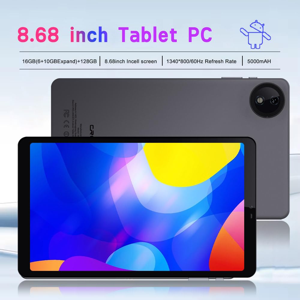 Tablet Android 15 da 8,7 pollici, display Incell, 16 GB (6 + 10) GB + 128 GB con custodia