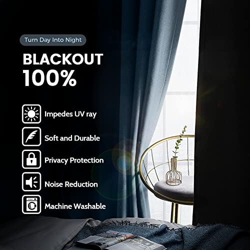Image of SimpleHome Stone Blue 100% Blackout Curtains Room Darkening Living Room 63L