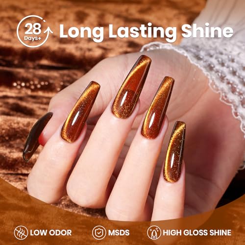 Image of Beetles Brown Cat Eye Gel Nail Polish - Amber Glint Cat Eye Gel Polish, 15ML Brown Gold Powder Magnetic Glitter Gel Polish Soak Off UV French Nail Art Salon DIY Manicure Gift for Women | Brown Gold Powder Magnetic Glitter Gel Polish Soak Off UV French Nail Art Salon DIY Manicure Gift for Women