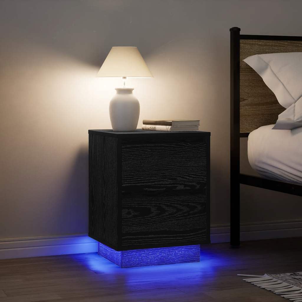 SXZenSpace 861286 Bedside Cabinets with LED Lights 2 pcs Black 38x34x50 cm Bedroom Cabinet,Storage Nightstand Side Table
