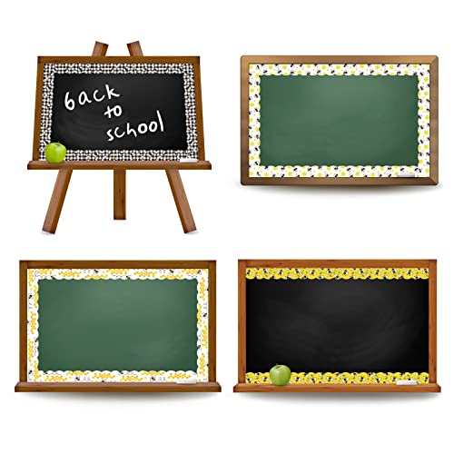 Image of Whaline 69Ft Bee Bulletin Board Borders Black Yellow Cartoon Bees Honeycomb Bulletin Board Stickers Plaid Daisy Flower Border Trim for Classroom Office Bee Themed Party Decoration, 60 Pcs