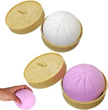 2 Pieces Giant Dumplings Squishy, Mega Dumpling Squishy Toy With Steamer Box, For Adults And Kid, Soft Squeeze Decompression Dough Fidget Toys Purple+White