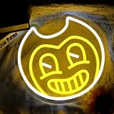 ASDGGBL Horror Game Cartoon Bend Neon Sign Yellow White Ink Machine LED Neon Light for Wall Decor, USB Powered Neon for Game Room Man Cave Party, Aesthetic Neon Sign Gift for Teens