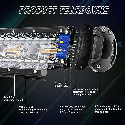Image of 12 Inch 72W LED Light Bar White /Amber Flasing Strobe Light with Six Modes Driving Fog Lights Spot Flood Combo Beam Bumper Lights with Switch Wiring Harness for Offroad Truck 4WD SUV ATV UTV