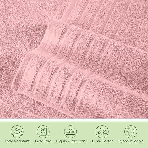 Image of Elegant Comfort 100% Turkish Cotton 4 Lines Viscose Stripe Jumbo Bath Towel - Hotel Spa Quality Extra Large 35 x 70 Inch Bath Towel Ultra Soft, Super Absorbent Quick Dry Large Bath Towel, Dusty Rose