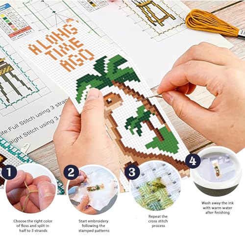 Image of FREEBLOSS 6 Set Cross Stitch Bookmark Kit Cartoon Dinosaur Stamped Cross Stitch Kits for Beginners DIY Embroidery Bookmarks DIY Bookmark Kit for Adults Gift 6 * 20CM