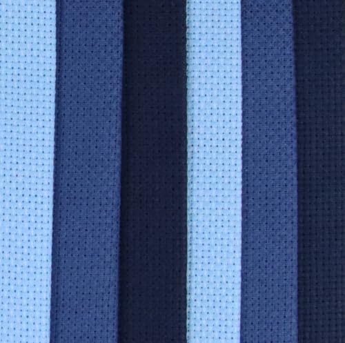 Image of KCS 4 /6 pc of 12 inch x 18 inch(30cmx45cm) 16 Count Cotton Aida Cloth Cross Stitch Fabric (6 pc,Light Blue+Jeans Blue+Navy Blue)