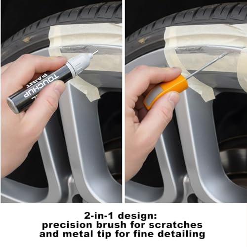 Image of Premium Wheel Scratch Repair Kit | Satin Silver Rim Touch-Up Pen 30ml | DIY Kit with Filler, Sanding Tools, Spatula & Tape | Deep Rim Repair for Painted Alloy Wheels