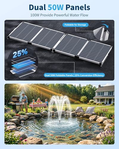 Image of Antfraer Solar Pond Filter & Pump Kit, 100W Foldable Solar Panel with 3-Stage Filtration, Dual Mode Fountain & Waterfall Pond Filter for Outdoor Ponds, Fish Ponds, Garden Water Features