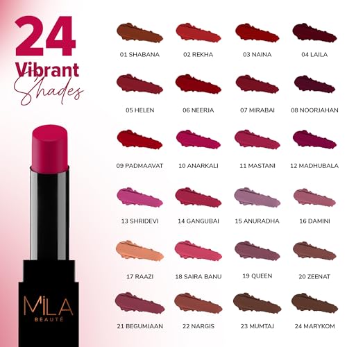 Image of Mila Beaute Pro Matte Lipstick | Highly Pigmented & Long lasting | Semi Matte Finish | Light Weight Lipstick | Single Swipe Application | Luxurious Lip Color | Shade - (Mirabai, 4.2g)
