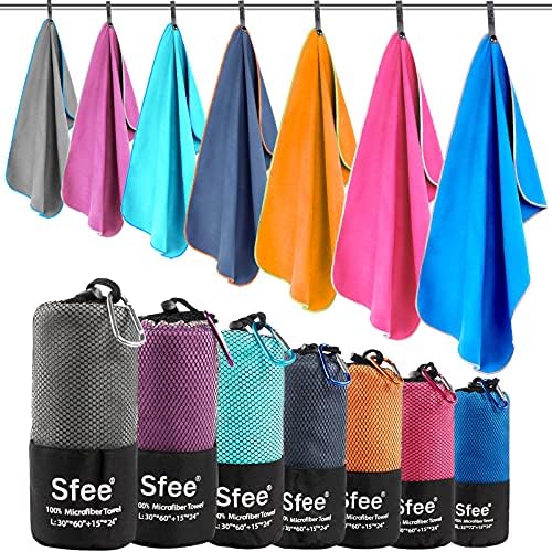 Sfee 2 Pack Microfiber Travel Towel, Quick Dry Towel Camping Towel Large Beach Towel Super Absorbent Compact Lightweight Sports Towel Gym Towel for Beach, Gym, Hiking, Pool, Backpacking, Bath, Yoga