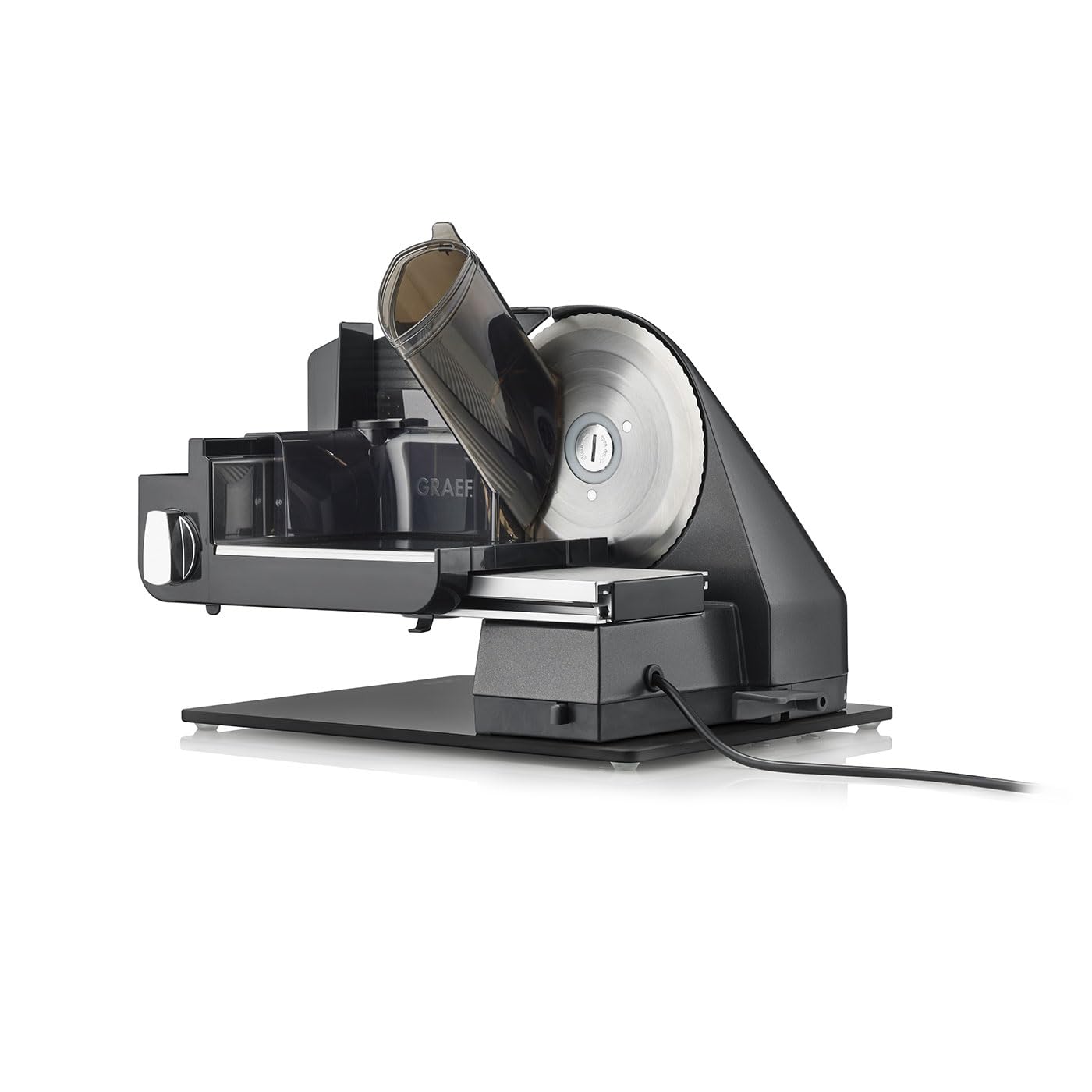GRAEF. Classic C95 - Elektrischer Allesschneider, Made in Germany, Kippbar 30°, Vollmetall, Edelstahl-Wellenschliffmesser 170 mm, Schnittstärke 0-20 mm, 170 W, Brotschneidemaschine, Eisenglimmergrau