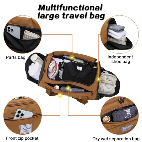Laripwit Travel Duffle Bag for Men 40L Medium Gym Duffel Backpack with Shoe Compartment & Wet Pocket Sports Holdalls Women Weekend Overnight Bag for Traveling Camping, Brown - Image 5