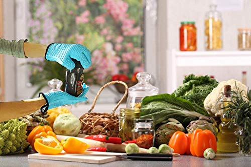 Image of Kitchen Oven Gloves - Dual-Layer Heat Resistant Grilling Gloves, Silicone Oven Mitts with 5 Fingers, Waterproof Non-Slip Pot Holder for Barbecue, Cooking, Baking (Small, Blue)