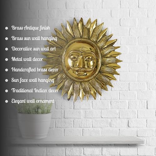 Image of Spillbox Brass Sun Face Wall Hanging|Suryan Wall Hanging for Home |Living Room| Vastu Decor|Door Hanging Decor| Sun (Surya) Statue Sculpture for Home&Office- Brass Sun Face Wall Hanging[900g]