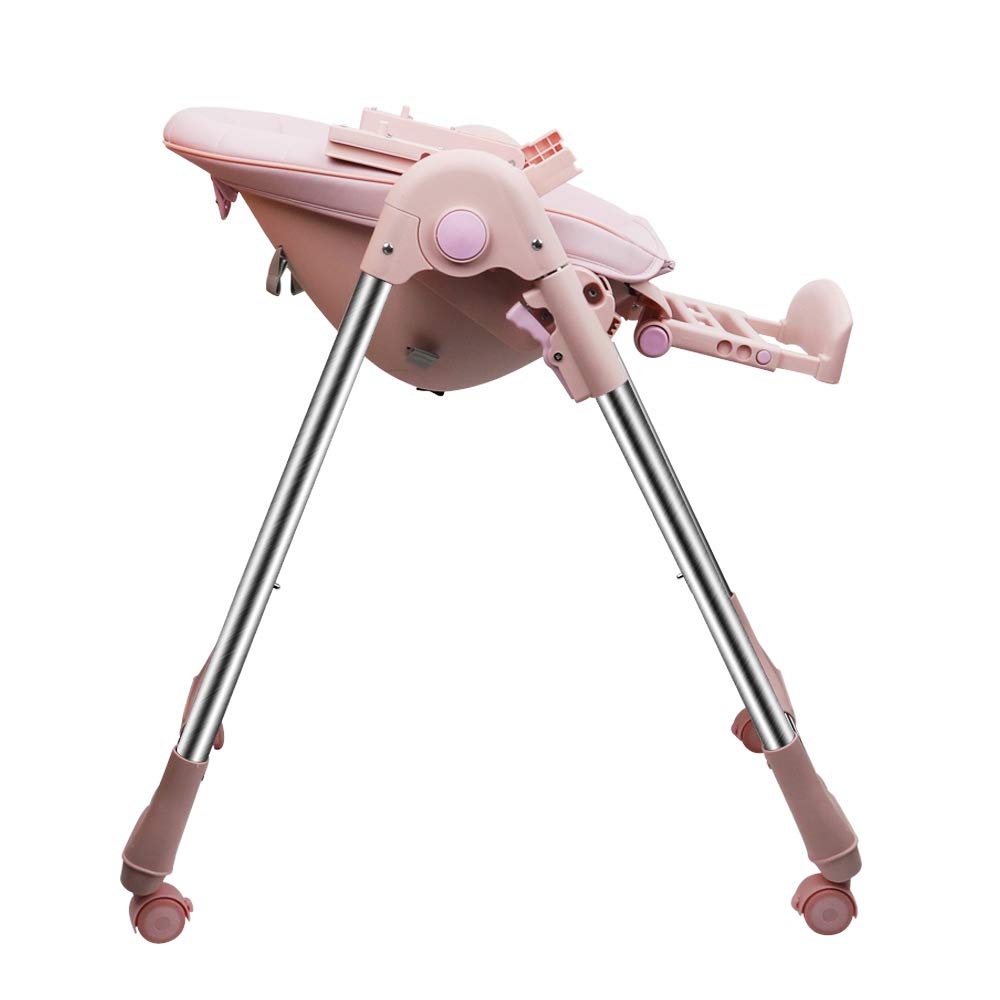 Baby Hochstuhl Vertehllbar und Klappbar kinderhochstuhl mitwachsend Kindersitz Kinderstuhl mit Sicherheitsgurt 6 Monaten bis 3 Jahre PU Leder Kissen (Rosa)