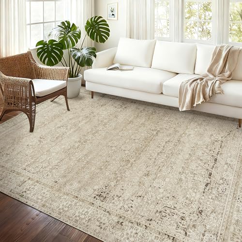 BILEEHOME Boho Cream Area Rugs 6x9 for Bedroom Washable Floral