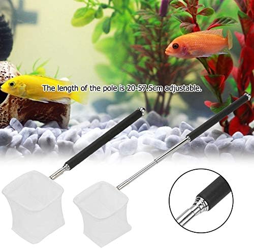 Pssopp Shrimp Fishing Net Small Aquarium Fish Net Telescopic 20-57.5cm Long Handle Fish Catch Nets Fine Mesh Fry Landing Net for Betta Shrimp Fish Tank (Black Square)