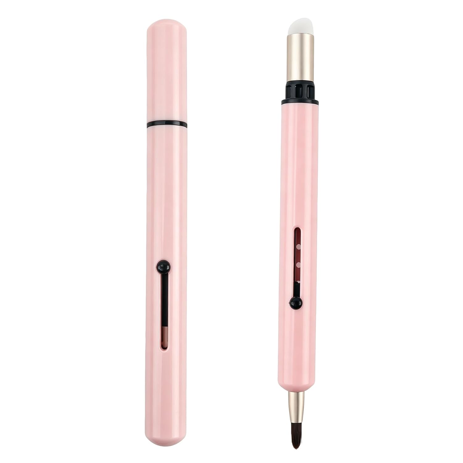 1pcs Lip Brush for Lipstick Makeup Brushes Double-Ended Silicone&Bristle Tip Retractable Lip Brush Dustproof for Lipstick Gloss Creams Portable with Cap