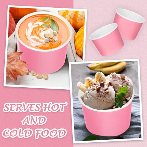 Image of Nuenen 300 Pcs 8 oz Summer Ice Cream Paper Cups Bulk Disposable Dessert Cups Solid Color Paper Dessert Bowls for Snack Sundae Spring Party Favors Ice Cream Bar Supplies (Pink)