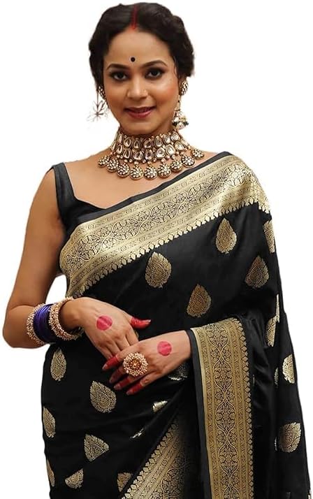 Women's Kanjivaram Silk Saree Jacquard Banarasi Sari With Blouse Piece For Wedding