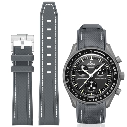 Image of BONACE Bands for Moonswatch Watch,Curved SIlicone Strap Compatible with Omega X Swatch 20mm Watch,Swatch Omega Moonswatch Speedmaster Replacement No Gap Strap Men Women