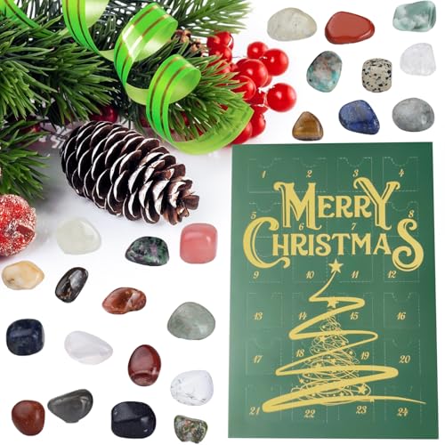 Crystal Advent Calendar 2024, 24 Days of Natural Crystals Gemstone Stone Minerals Advent Calendars for Teens,Christmas Rock Gemstone Advent Calendar 2024,24 Crystals & Rocks for Geology Enthusiasts,Green