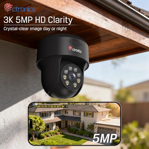 Ctronics 5MP &Uuml;berwachungskamera Aussen WLAN mit Dual-Band WiFi, AI Mensch/Fahrzeug-Erkennung, Auto-Tracking, 3K IR & Wei&szlig;licht Nachtsicht 30 m, PC/App, Sprachalarm, FTP/128GB SD/Cloud, IP66, 790B