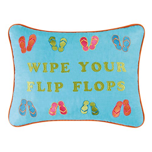 C&F Home "Wipe Your Flip Flops Cotton Blend Embroidered Small Petite Mini Accent Pillow 12" x 16" All Seasons Summer Coastal Nautical Beach House Home Living Room Sofa Couch Chair Bed Bedroom Decor