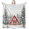HIWX Christmas Throw Blanket Winter Holiday Throw Blanket Snowy Farmhouse Winter Christmas Tree Throw Blanket for Couch Sofa Bed Christmas Living Room Bedroom Decor 50×60 Inches